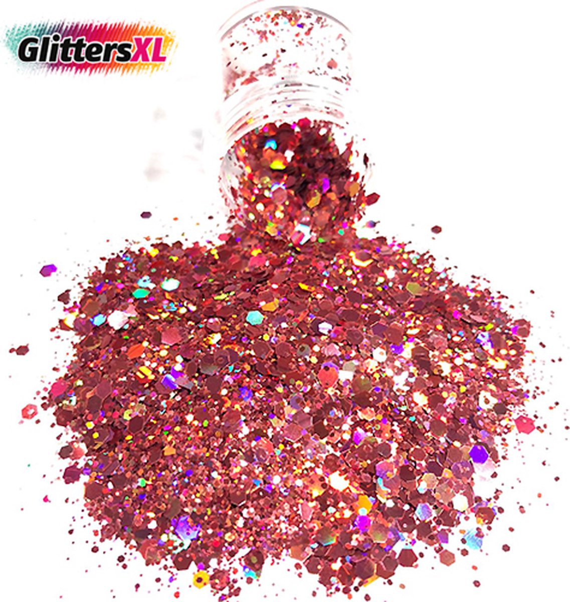 GlittersXL - Chunky Glitters (Roségoud) [Volume 8g - Festival Jewels Glitter Outfit Lichaam en Gezicht - Make-up Diamond Dots Face Body - Diamantjes Strass Steentjes - Kinderen Volwassenen Dames Makeup Tattoo]